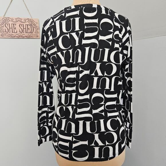Juicy Couture Black White Letter Print Long Sleeve Top Knit Large Spellout - Picture 4 of 15